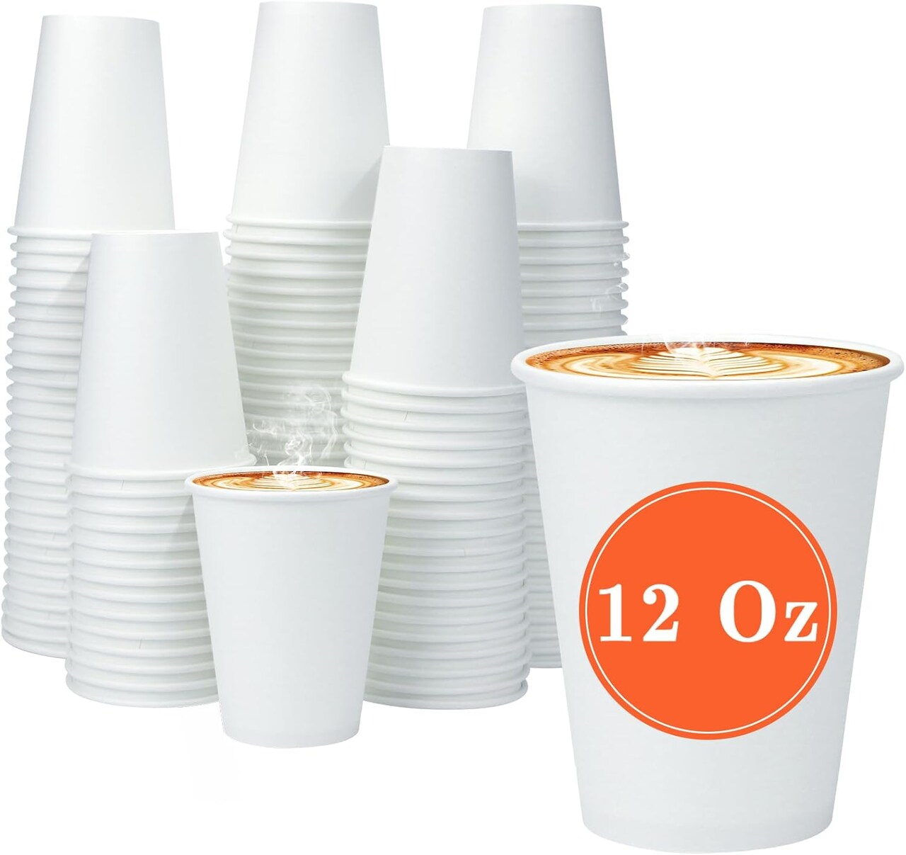 100 Pack 12 oz White Paper Cups, Summer Party Tableware, Leak-Free Disposable Cup, Cold and Hot Drinks Holder, for Cafe, Office, Party, Home, Festival Events